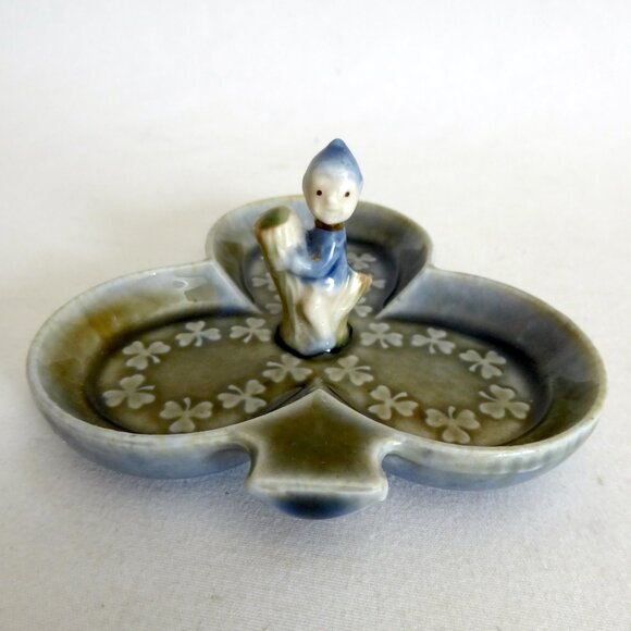 VINTAGE IRELAND IRISH WADE PORCELAIN SHAMROCK LEPRECHAUN ASHTRAY TRINKET DISHES - Picture 10 of 12